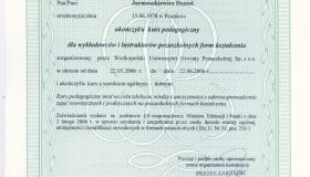zaświadczenie o ukończeniu kursu pedagogicznego